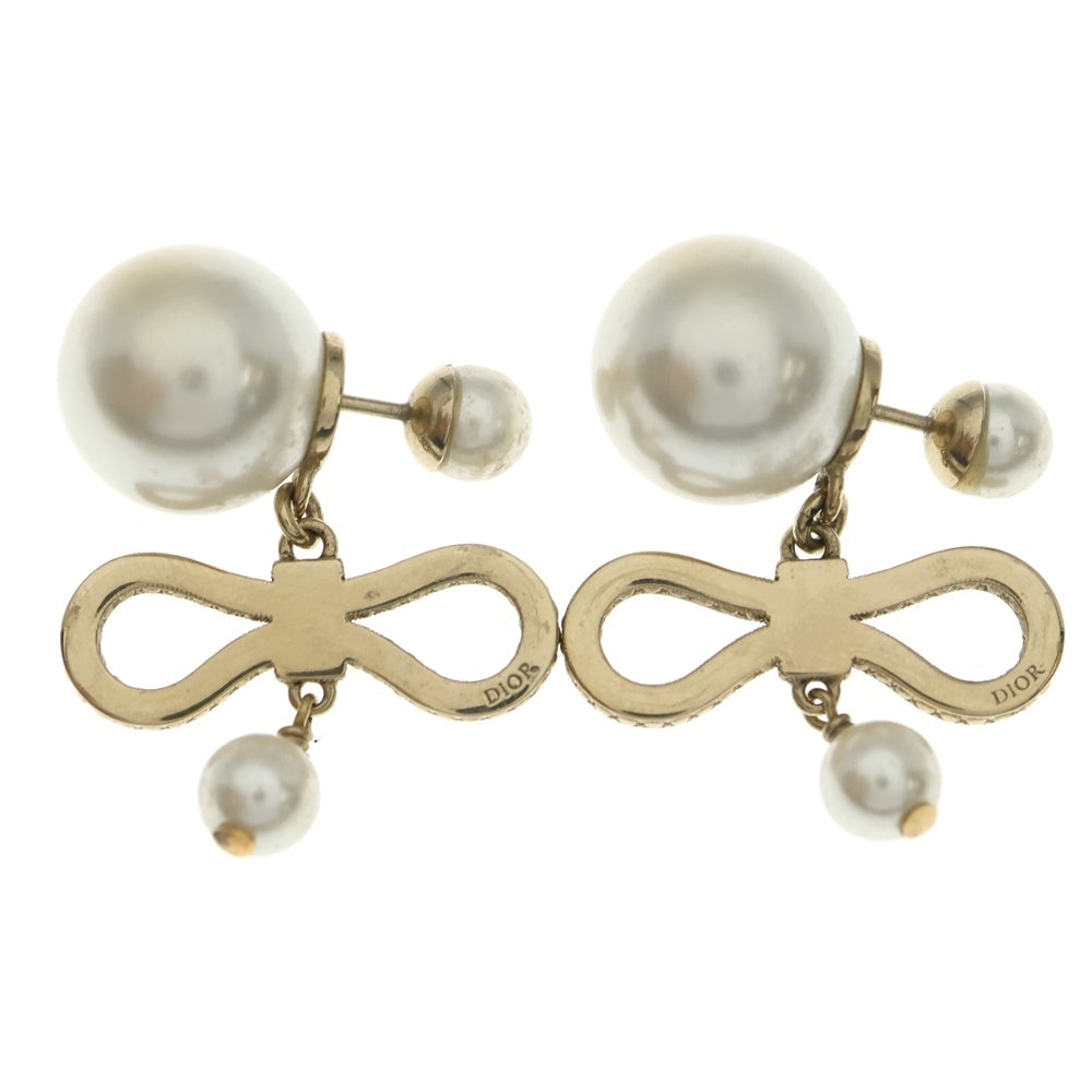 DIOR(ディオール) リボン パールピアス ラインストーン ゴールド レディース