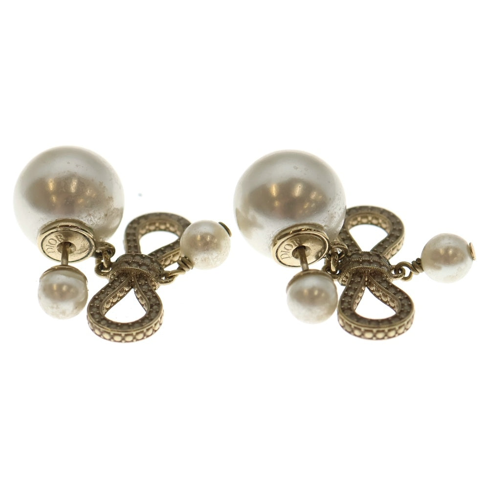 DIOR(ディオール) リボン パールピアス ラインストーン ゴールド レディース