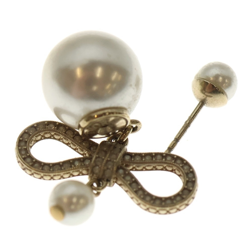 DIOR(ディオール) リボン パールピアス ラインストーン ゴールド レディース