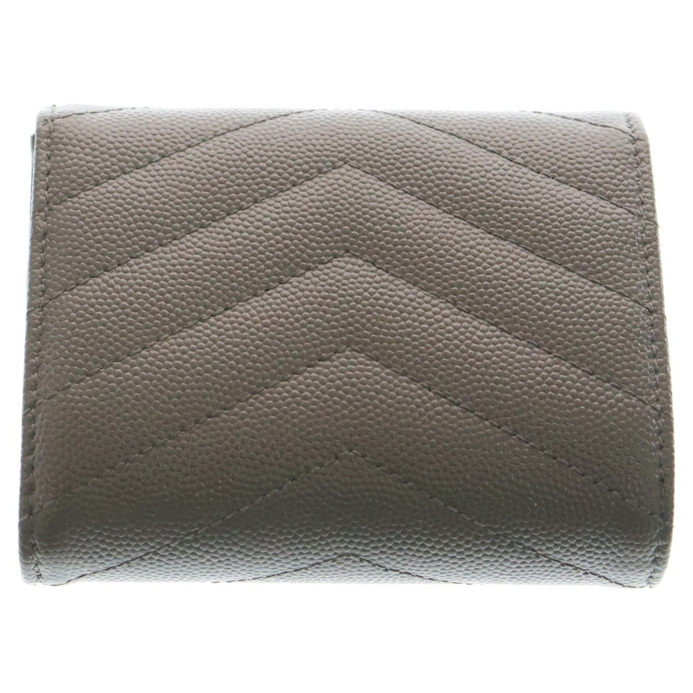 SAINT LAURENT PARIS(サンローランパリ) Vステッチ コンパクトウォレット 三つ折り財布 コインケース グレー レザー GNC692061 ゴールド金具 レディース