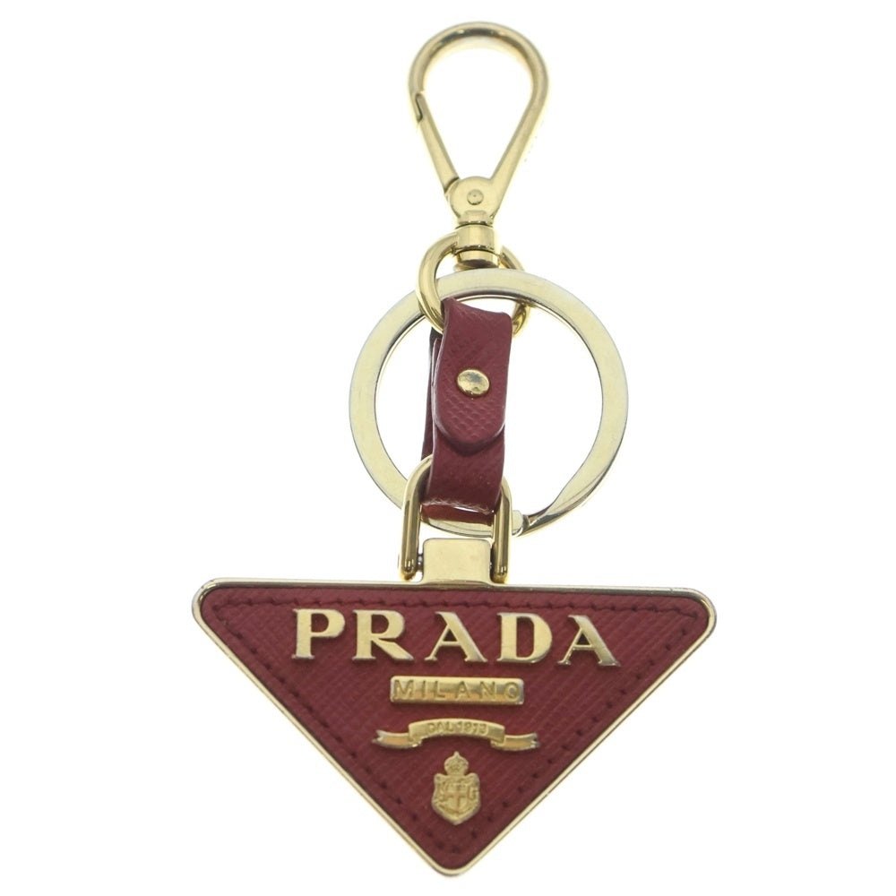PRADA(プラダ) トライアングルロゴ キーリング バッグチャーム キーリング キーホルダー フィオッコ ゴールド×ピンク 1PP128