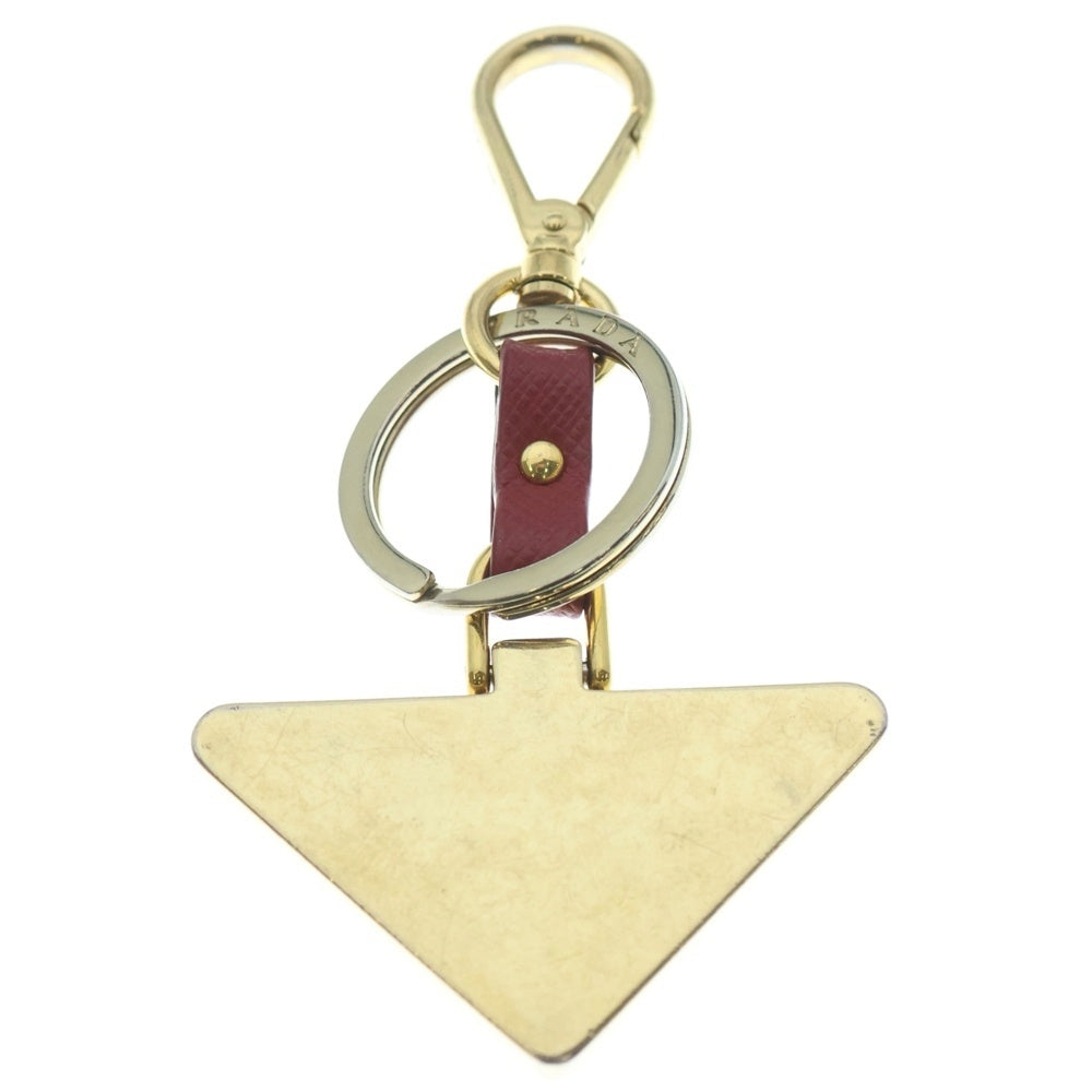 PRADA(プラダ) トライアングルロゴ キーリング バッグチャーム キーリング キーホルダー フィオッコ ゴールド×ピンク 1PP128