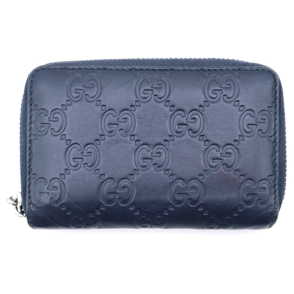 GUCCI(グッチ) GGスプリーム ラウンドファスナーカードケース コインケース ネイビー レザー シルバー金具
