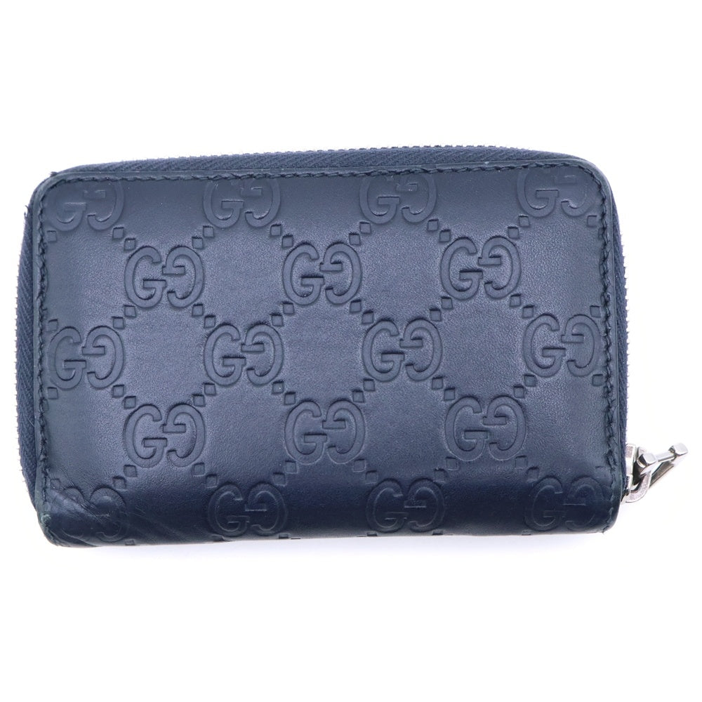 GUCCI(グッチ) GGスプリーム ラウンドファスナーカードケース コインケース ネイビー レザー シルバー金具
