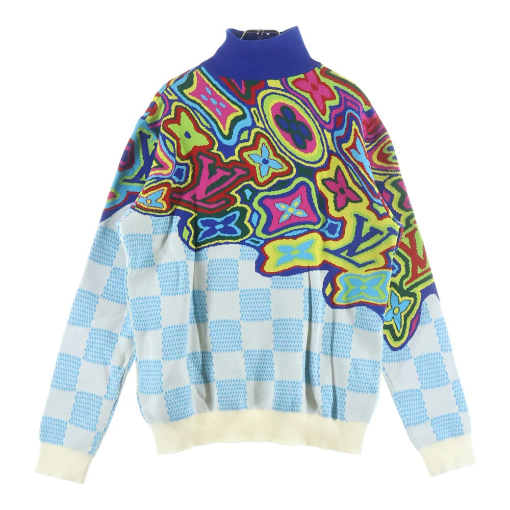 LOUIS VUITTON(ルイヴィトン) 21SS ダミエ ディストーデット ハーフジップニット ブルー/マルチ RM211 ZLW HKN79W