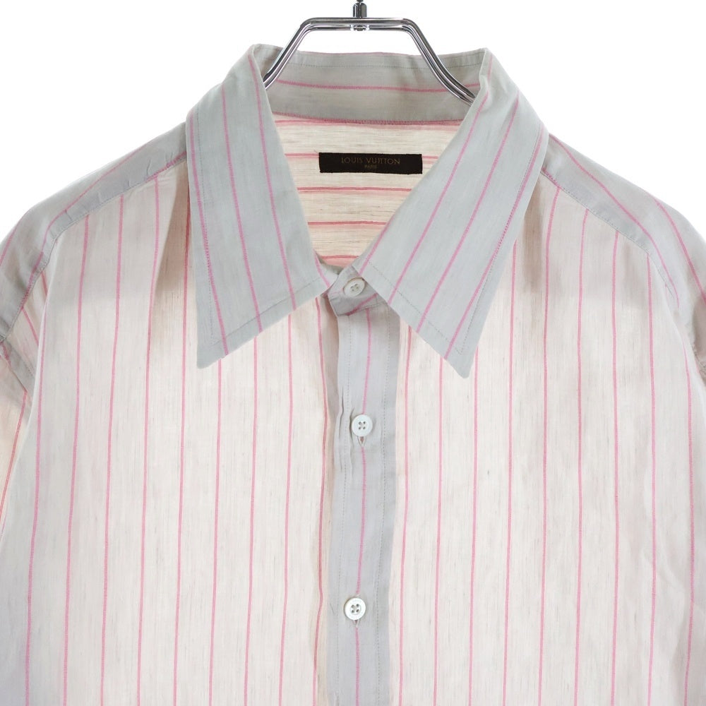 LOUIS VUITTON(ルイヴィトン) LVロゴ刺繍 ストライプ総柄 長袖シャツ ピンク