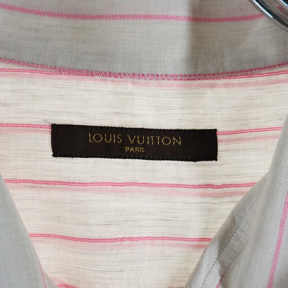 LOUIS VUITTON ルイヴィトン LVロゴ刺繍 ストライプ総柄 長袖シャツ ピンク LOUIS VUITTON(ルイヴィトン) LVロゴ刺繍 ストライプ総柄 長袖シャツ