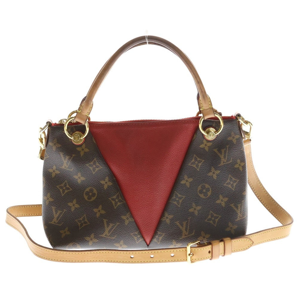 LOUIS VUITTON(ルイヴィトン) モノグラム VトートBB 2WAY ハンド ショルダーバッグ ゴールド金具 ブラウン/レッド M43966 レディース