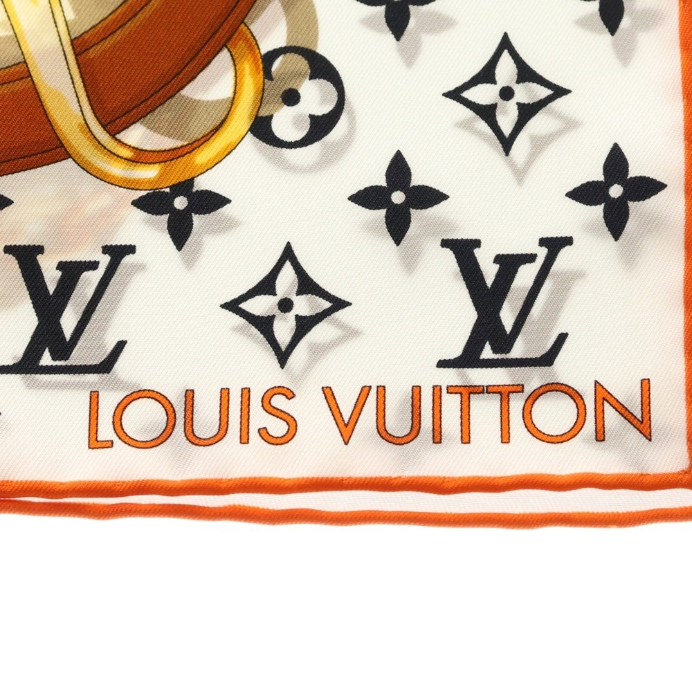 LOUIS VUITTON(ルイヴィトン) LVカレ70・フラワーアンドストライプ スカーフ ホワイト×オレンジ M77177 レディース