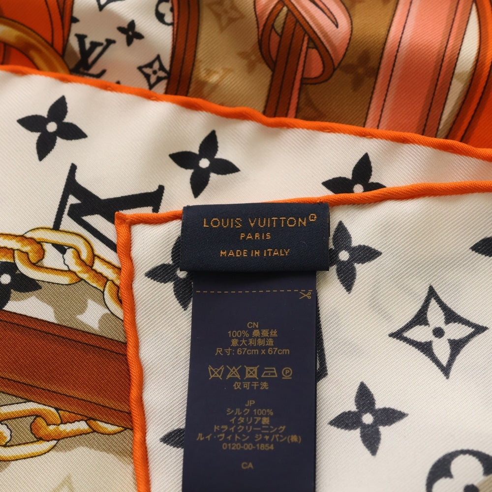 LOUIS VUITTON(ルイヴィトン) LVカレ70・フラワーアンドストライプ スカーフ ホワイト×オレンジ M77177 レディース