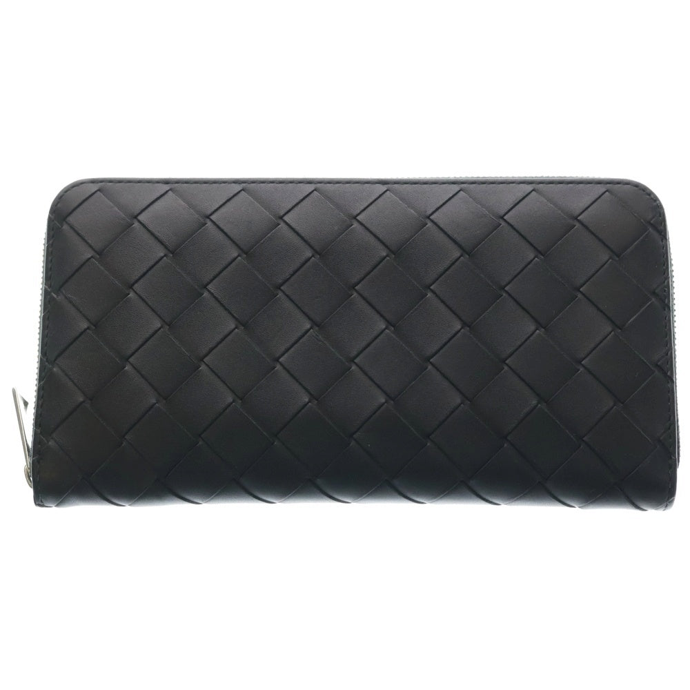 BOTTEGA VENETA(ボッテガヴェネタ) イントレチャート ラウンドファスナー ロングウォレット 長財布 カードケース ブラック×グリーン 593217 シルバー金具
