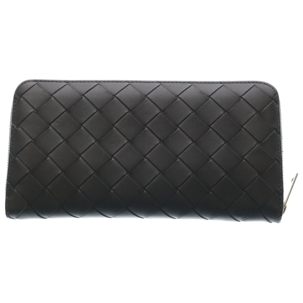 BOTTEGA VENETA(ボッテガヴェネタ) イントレチャート ラウンドファスナー ロングウォレット 長財布 カードケース ブラック×グリーン 593217 シルバー金具