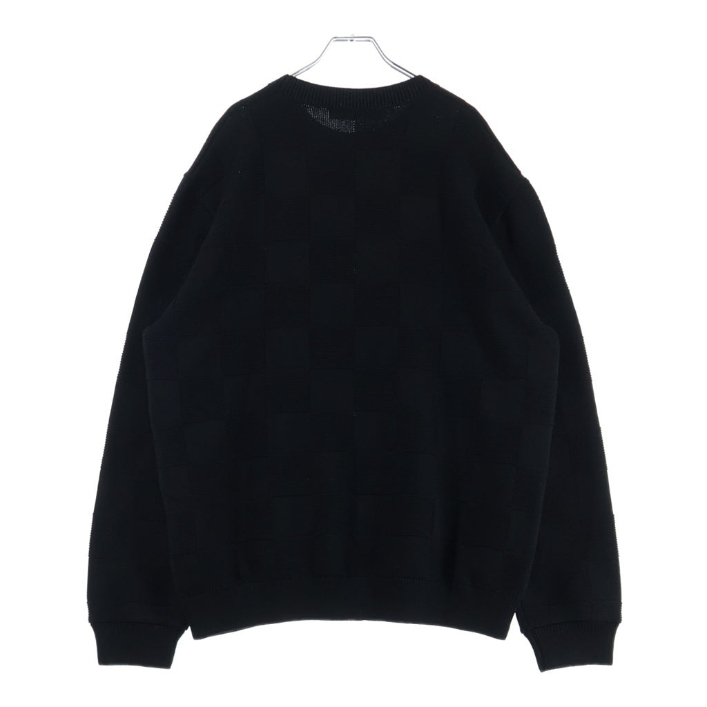LOUIS VUITTON(ルイヴィトン) 22AW ロゴ刺繍 ダミエステッチ クルーネック プルオーバー 長袖ニット セーター ブラック RM222Q TBY HNN41W