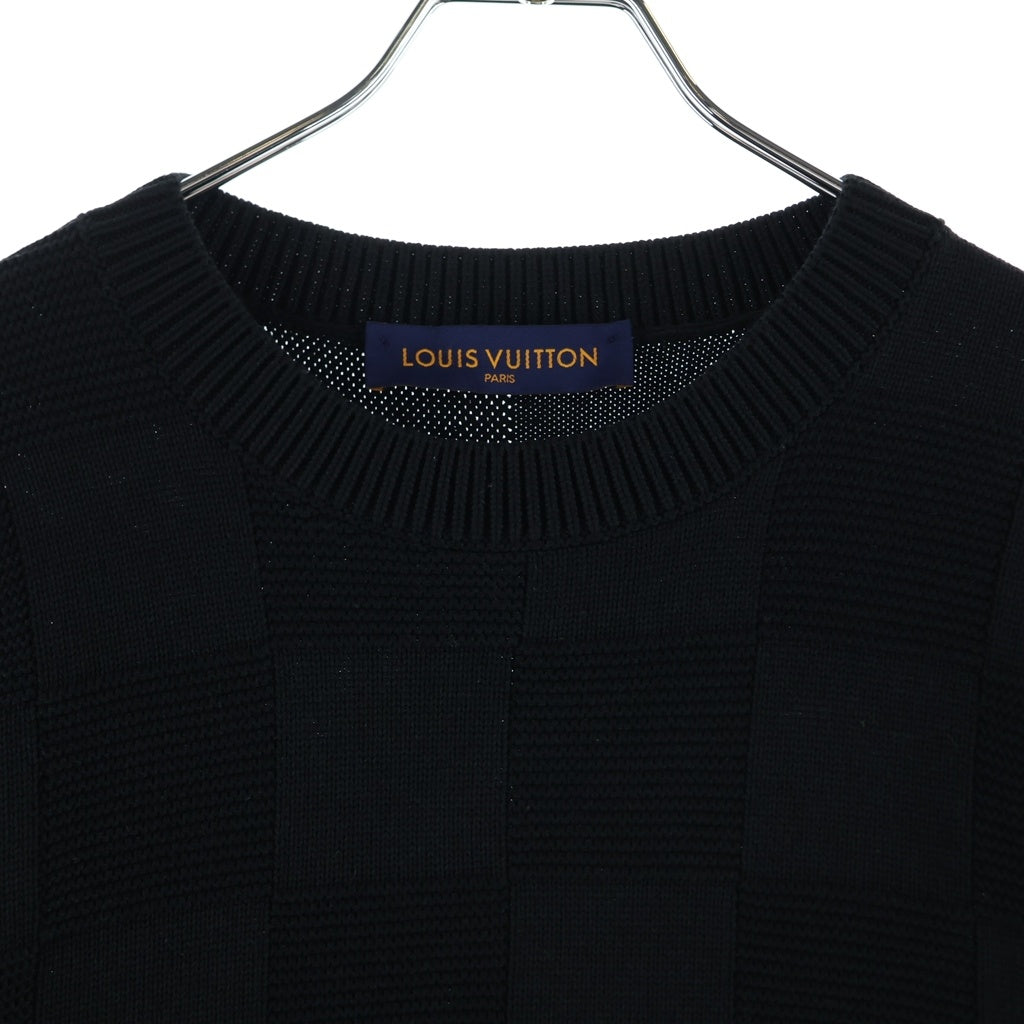 LOUIS VUITTON(ルイヴィトン) 22AW ロゴ刺繍 ダミエステッチ クルーネック プルオーバー 長袖ニット セーター ブラック RM222Q TBY HNN41W