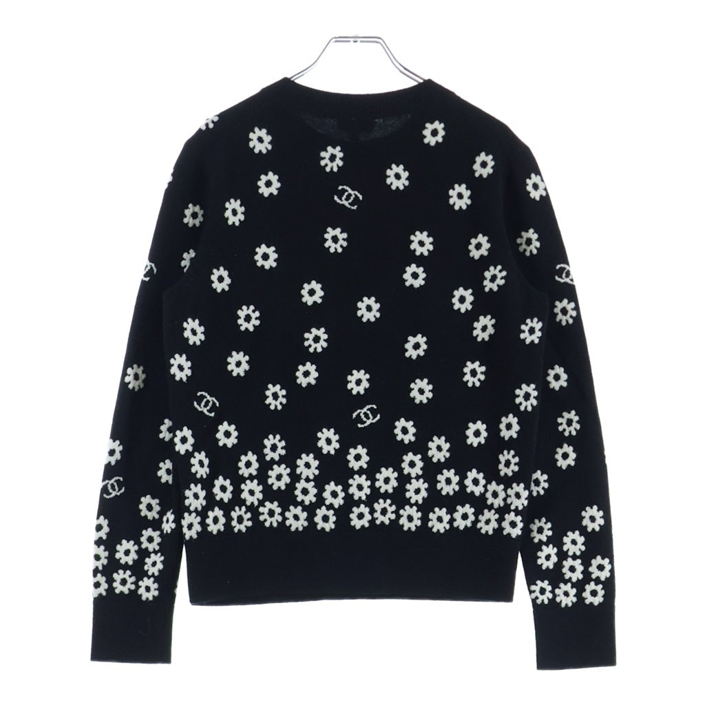 CHANEL(シャネル) ココマーク デイジー ジャガード 総柄 カシミヤ プルオーバー 長袖ニット セーター ブラック レディース P72453K10396