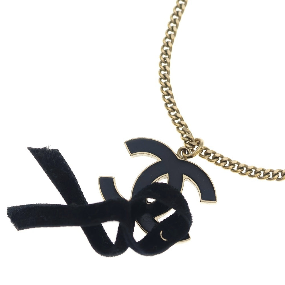 CHANEL(シャネル) ココマーク リボンネックレス ペンダント チェーン ゴールド×ブラック メタル レディース