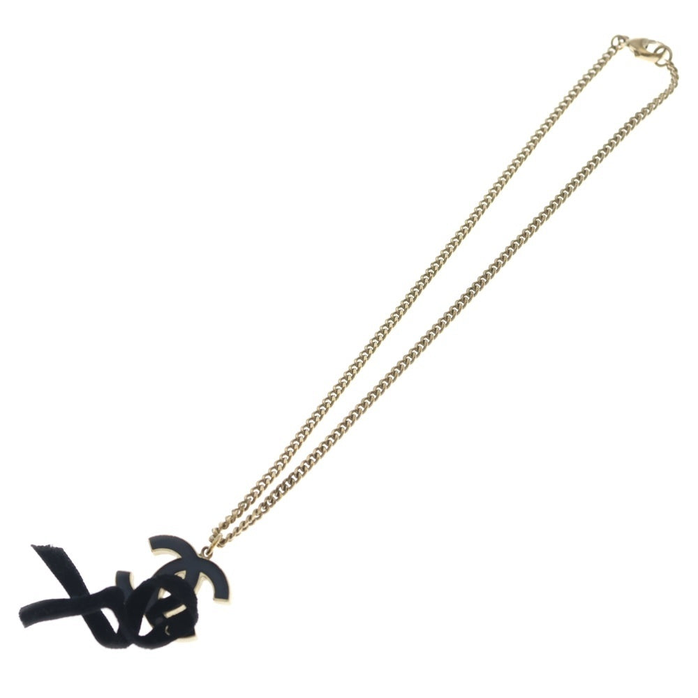CHANEL(シャネル) ココマーク リボンネックレス ペンダント チェーン ゴールド×ブラック メタル レディース