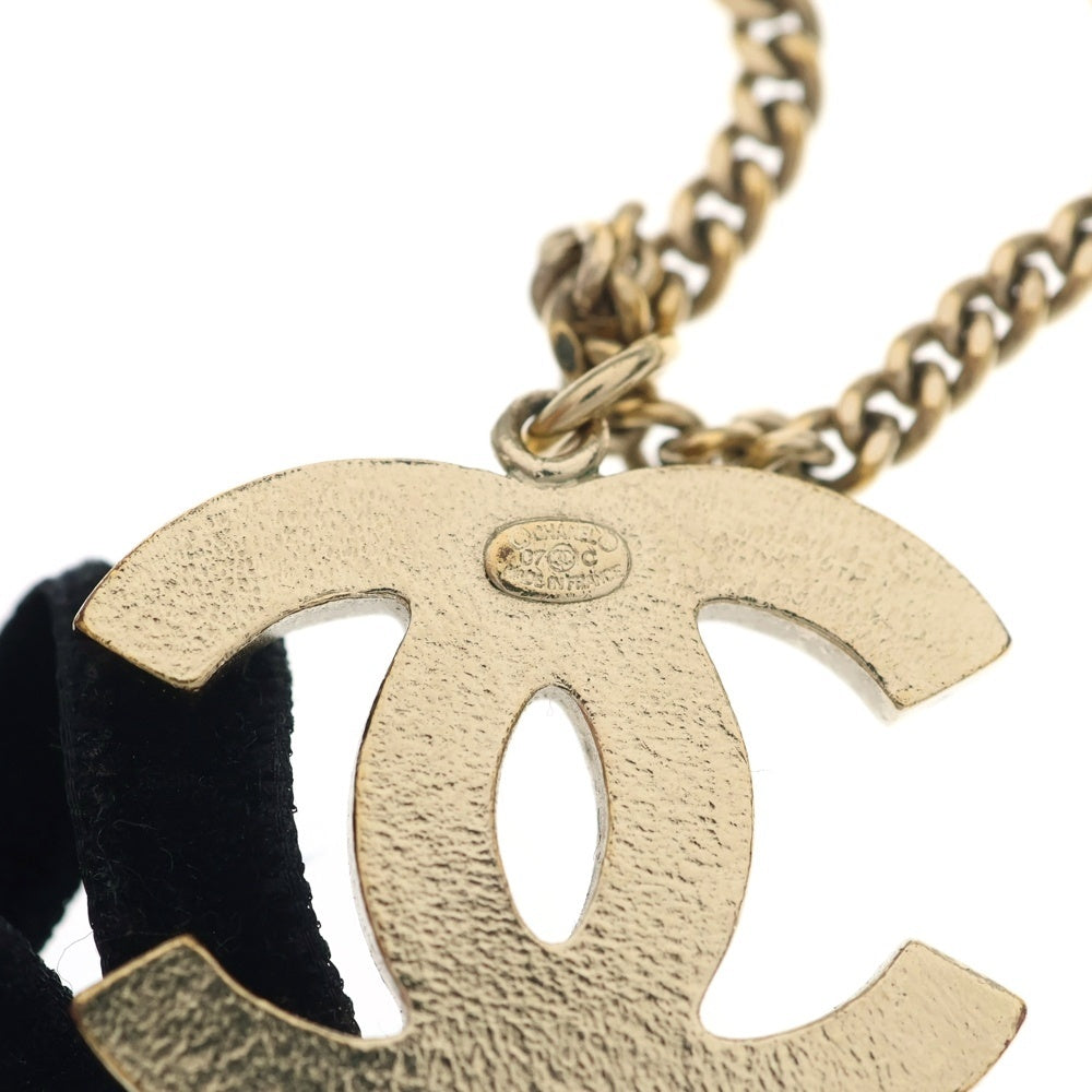CHANEL(シャネル) ココマーク リボンネックレス ペンダント チェーン ゴールド×ブラック メタル レディース