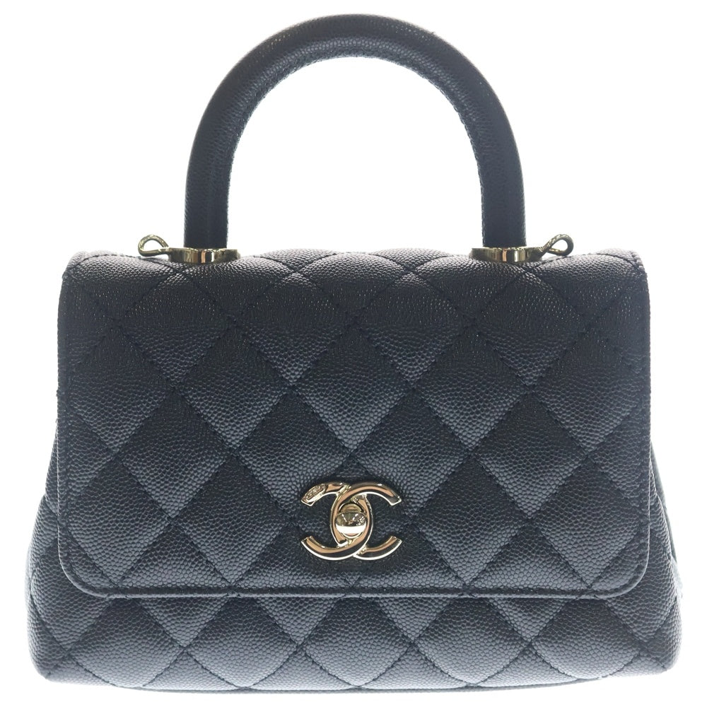 CHANEL(シャネル) ココハンドル19 XXS キャビアスキン 2WAY ハンド ショルダーバッグ ゴールド金具 ブラック AS2215 プレート レディース