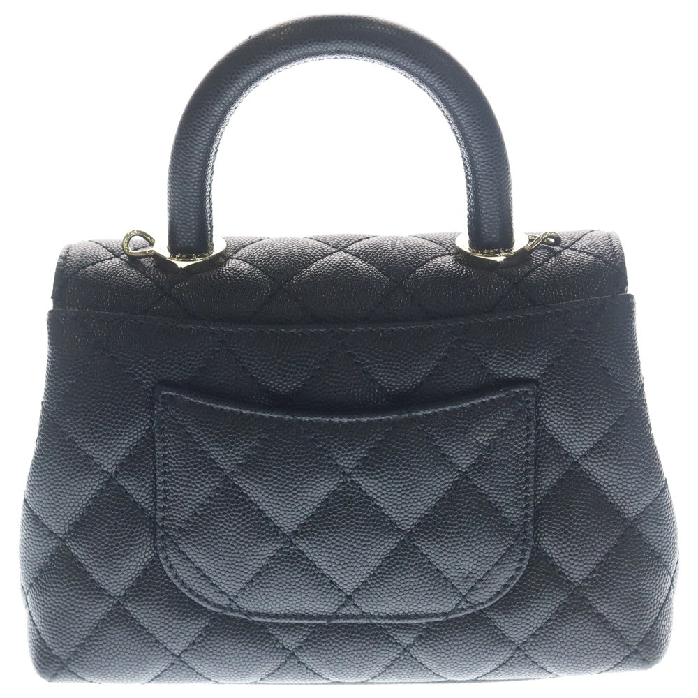 CHANEL(シャネル) ココハンドル19 XXS キャビアスキン 2WAY ハンド ショルダーバッグ ゴールド金具 ブラック AS2215 プレート レディース