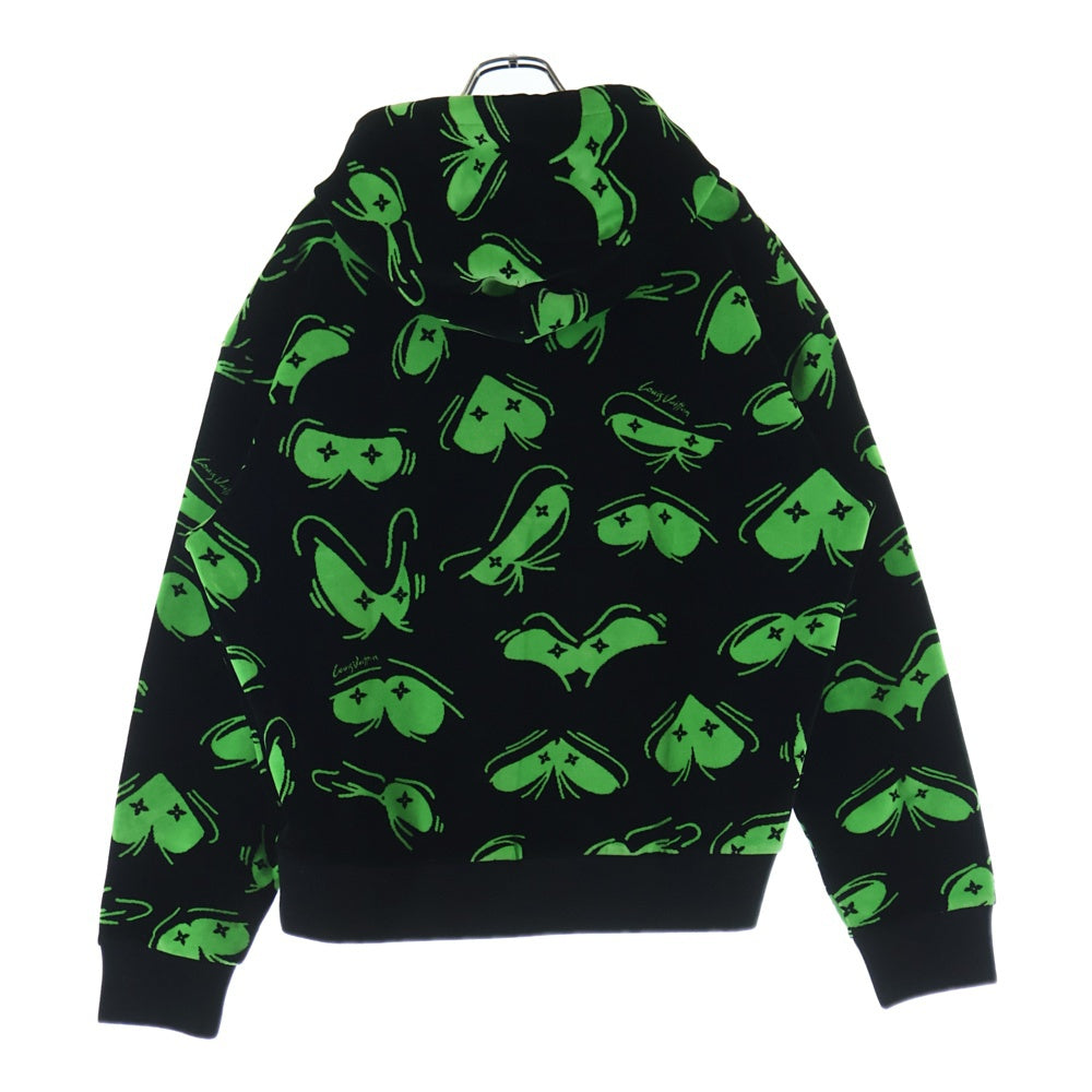 LOUIS VUITTON(ルイヴィトン) 22AW LVアイズ グラフィック ベロア プルオーバースウェットパーカー フーディー ブラック/グリーン RM222 RC6 HNY88W