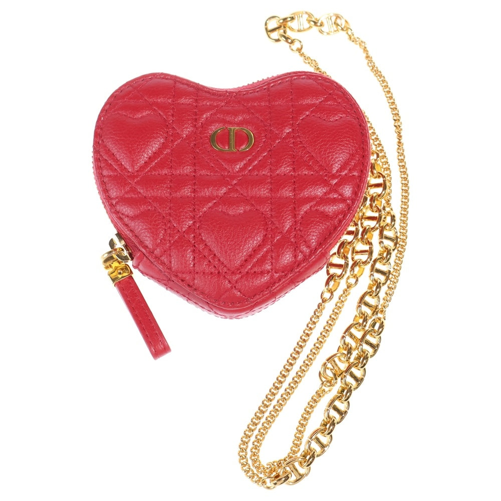 DIOR(ディオール) カロ チェーンハートポーチ ショルダーバッグ ミニバッグ ピンクレッド レザー ゴールド金具 レディース