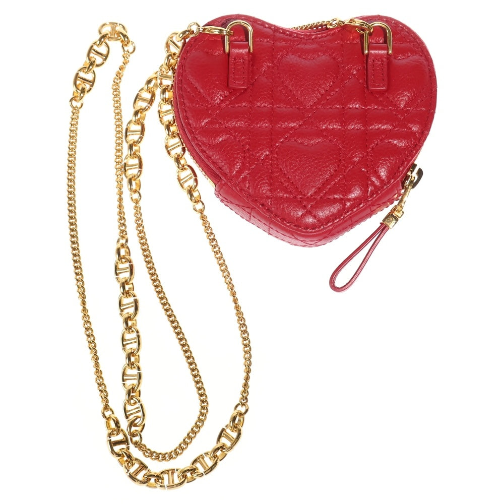 DIOR(ディオール) カロ チェーンハートポーチ ショルダーバッグ ミニバッグ ピンクレッド レザー ゴールド金具 レディース