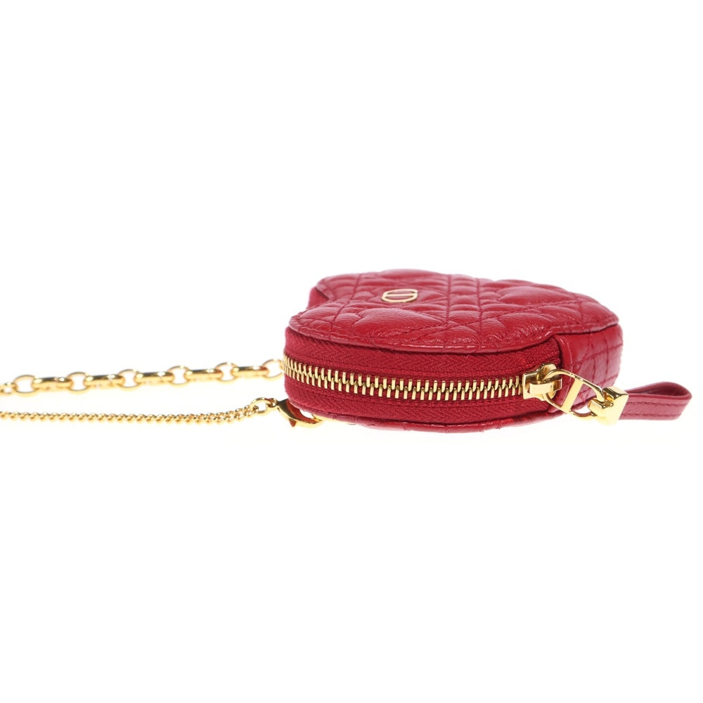 DIOR(ディオール) カロ チェーンハートポーチ ショルダーバッグ ミニバッグ ピンクレッド レザー ゴールド金具 レディース