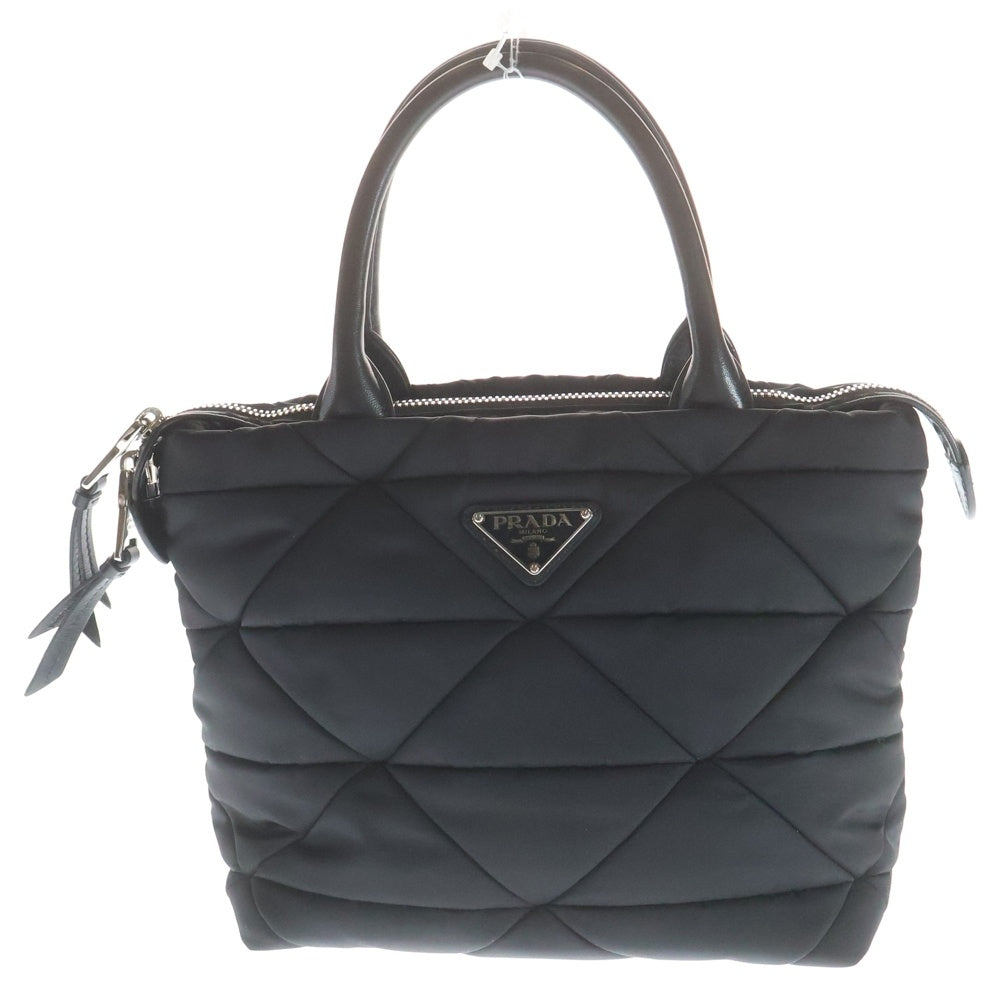 PRADA(プラダ) リナイロン ミディアムパデット 2WAYバッグ ハンドバッグ ショルダーバッグ ブラック レザー×ナイロン 1BG436 シルバー金具 レディース