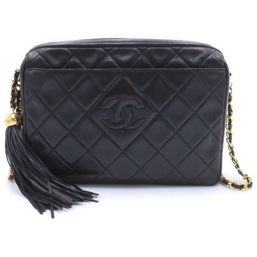 CHANEL(シャネル) マトラッセ ラムスキン レザー ココボール タッセル チェーンショルダーバッグ ゴールド金具 ブラック 3番台 レディース