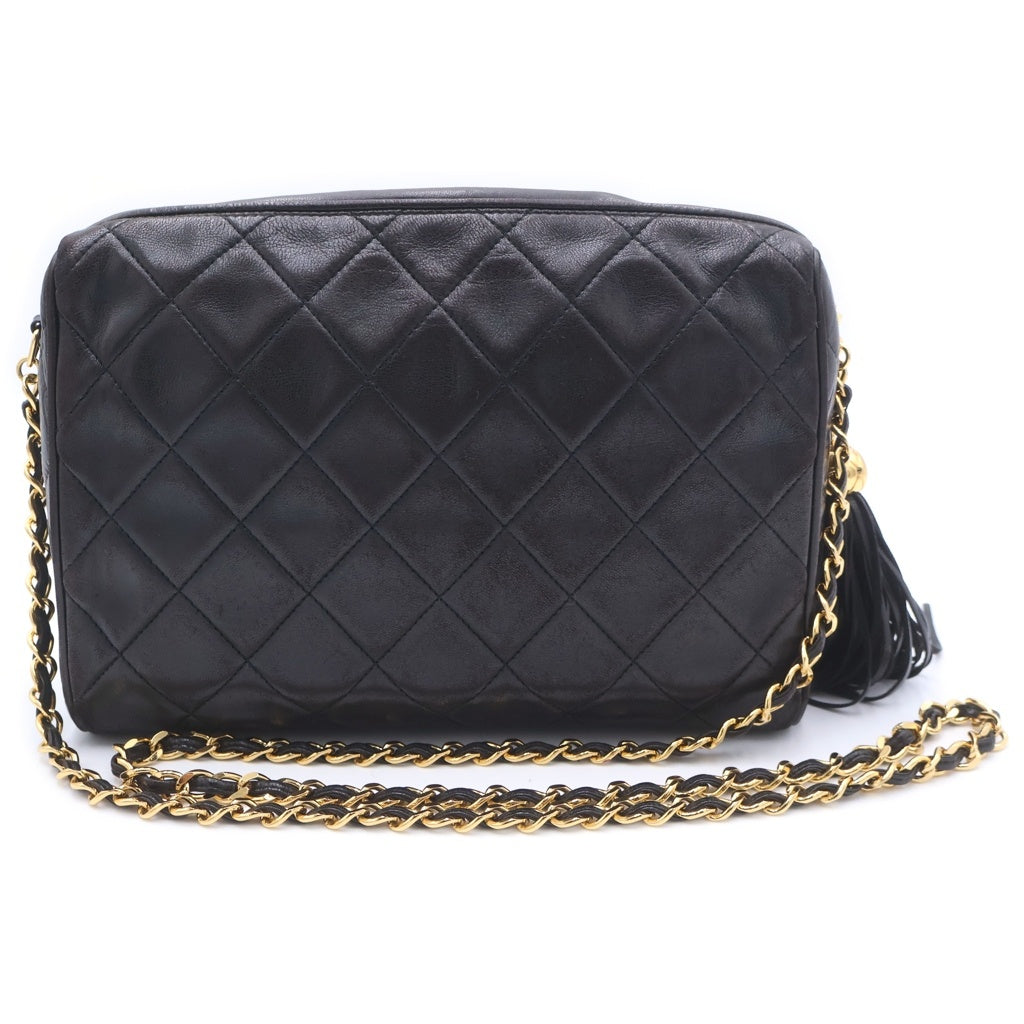 CHANEL(シャネル) マトラッセ ラムスキン レザー ココボール タッセル チェーンショルダーバッグ ゴールド金具 ブラック 3番台 レディース