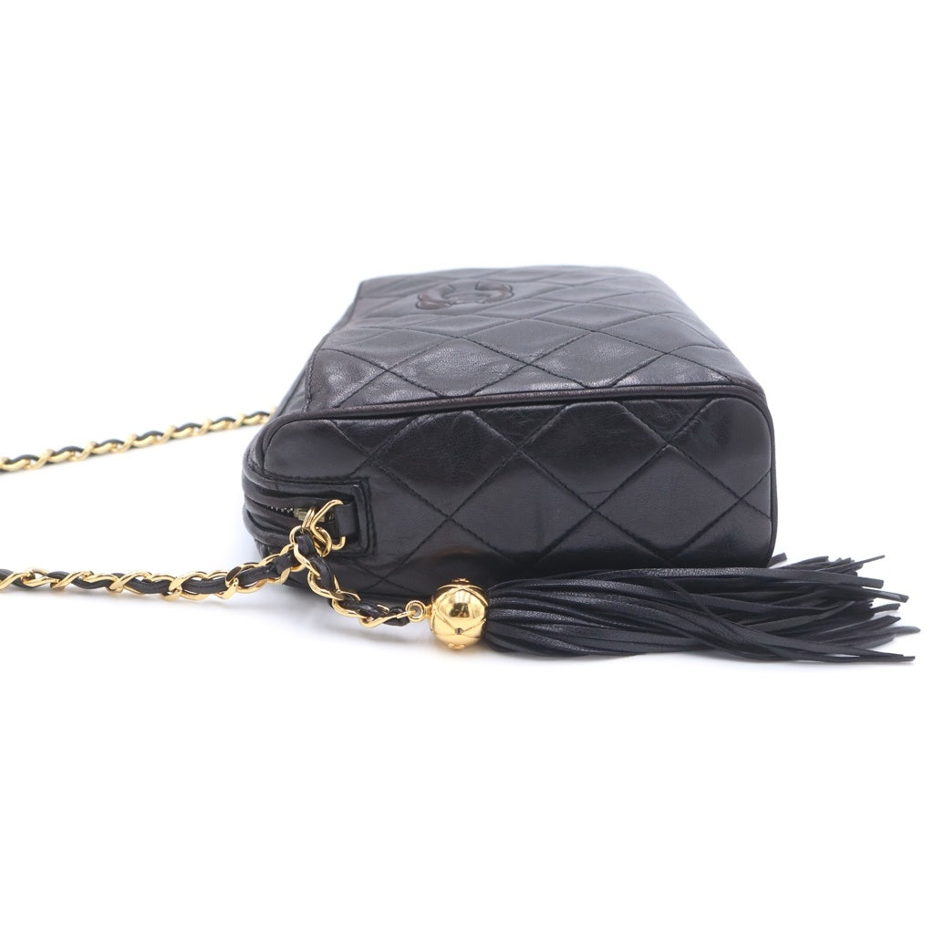 CHANEL(シャネル) マトラッセ ラムスキン レザー ココボール タッセル チェーンショルダーバッグ ゴールド金具 ブラック 3番台 レディース