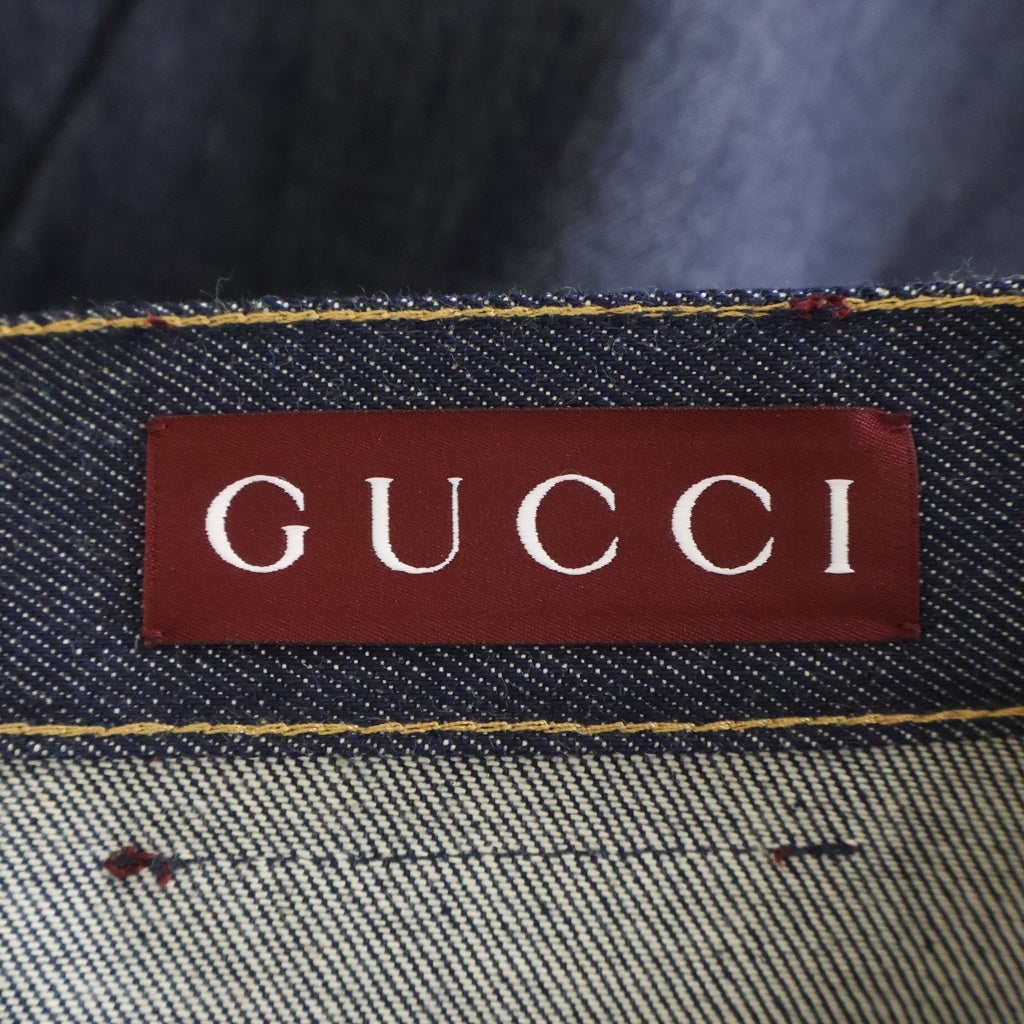 GUCCI(グッチ) パテントレザーパッチ ストレートデニムパンツ ジーンズ インディゴ 812712