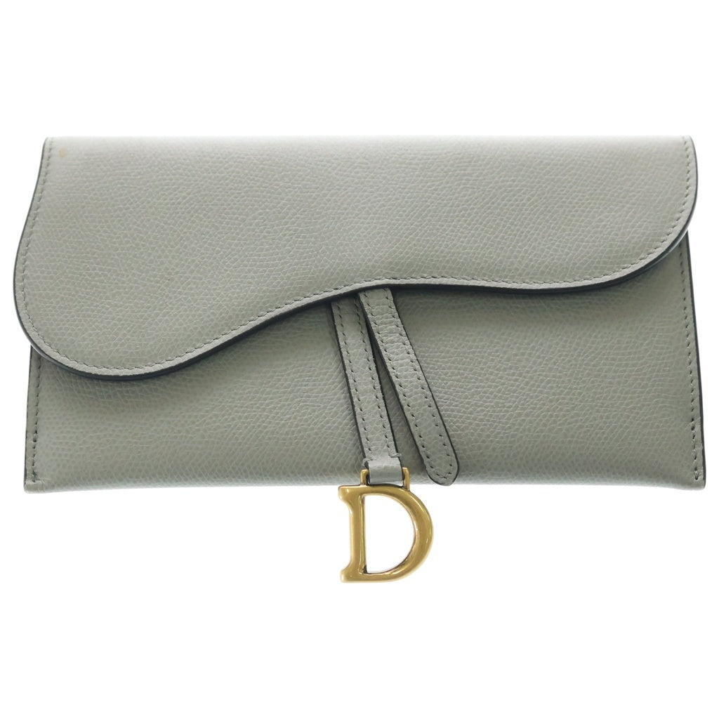 DIOR(ディオール) サドル チェーンウォレット 長財布 カードケース グレー レザー ゴールド金具 レディース