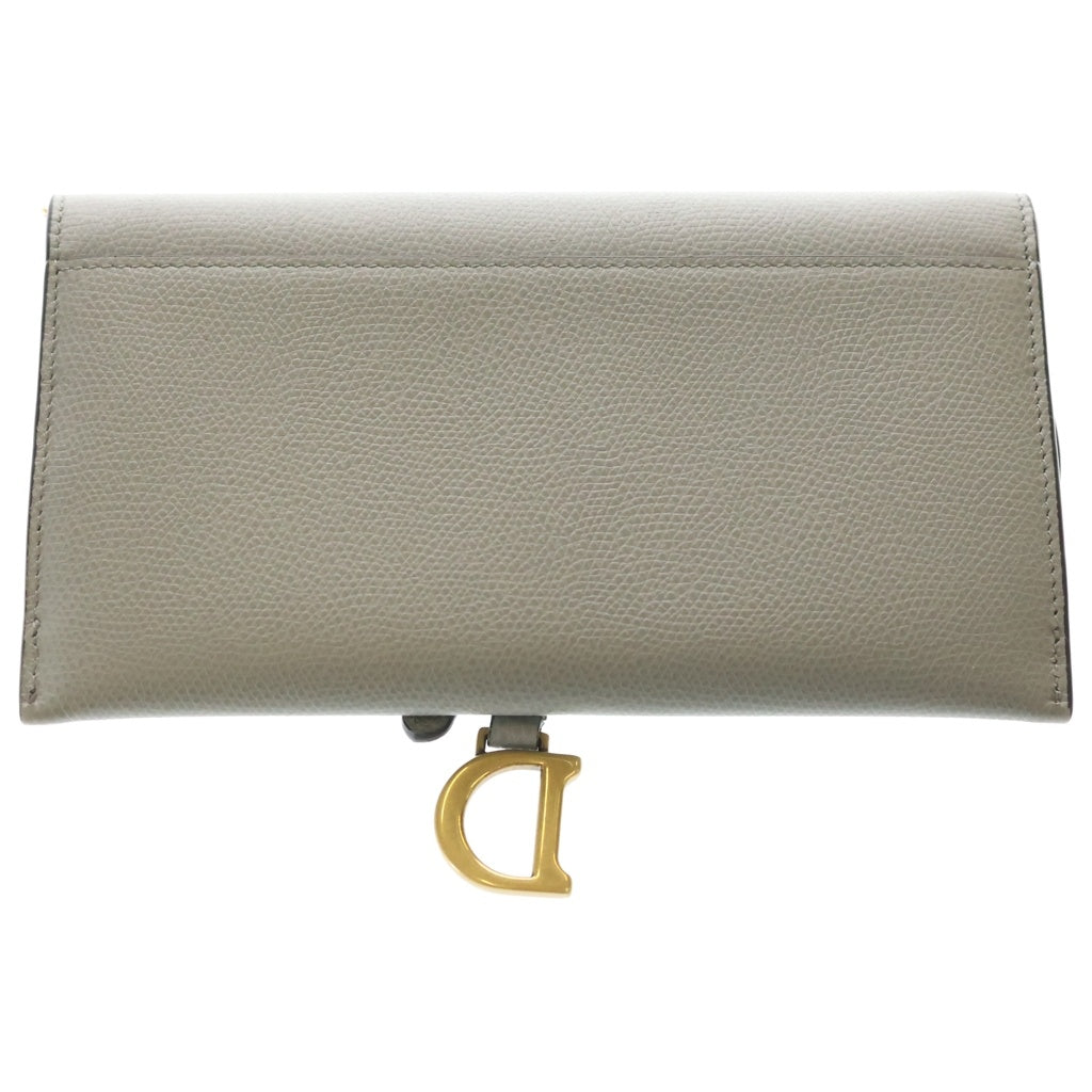 DIOR(ディオール) サドル チェーンウォレット 長財布 カードケース グレー レザー ゴールド金具 レディース