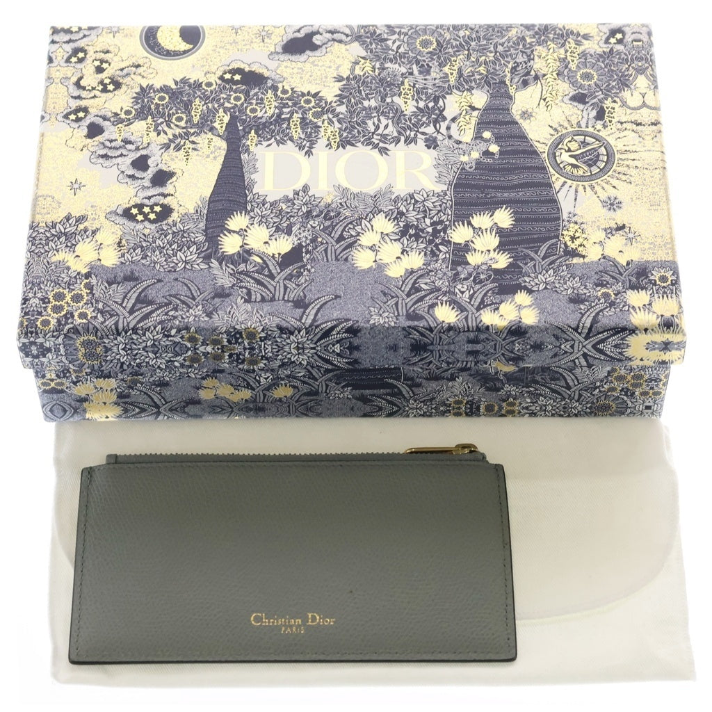 DIOR(ディオール) サドル チェーンウォレット 長財布 カードケース グレー レザー ゴールド金具 レディース