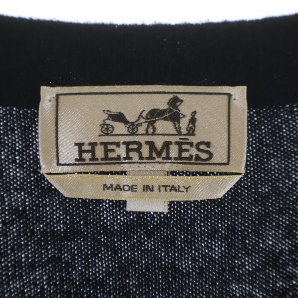 HERMES(エルメス) ボーダー総柄 カシミヤ混 クルーネック プルオーバー 長袖ニット セーター グレー/マルチ
