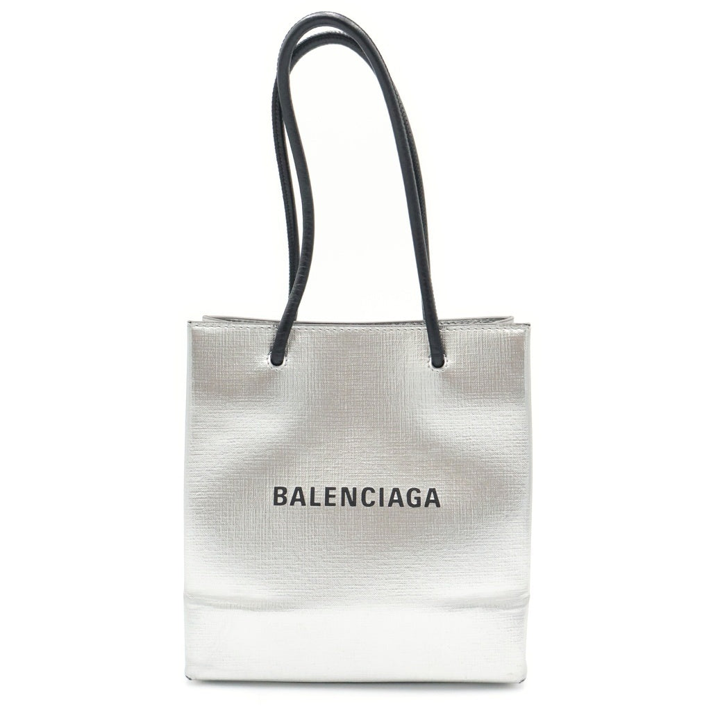 BALENCIAGA(バレンシアガ) ショッピング トート XXS ショルダーバッグ ハンドバッグ ミニトートバッグ グレー シルバー レザー 597858 シルバー金具 レディース