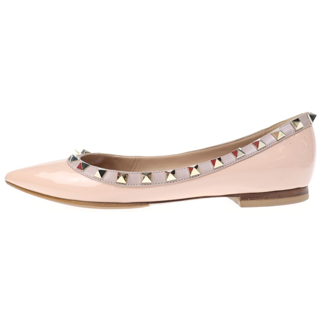 VALENTINO(ヴァレンティノ) ロックスタッズ パテントレザー ポインテッドトゥ フラットシューズ パンプス ピンク レディース