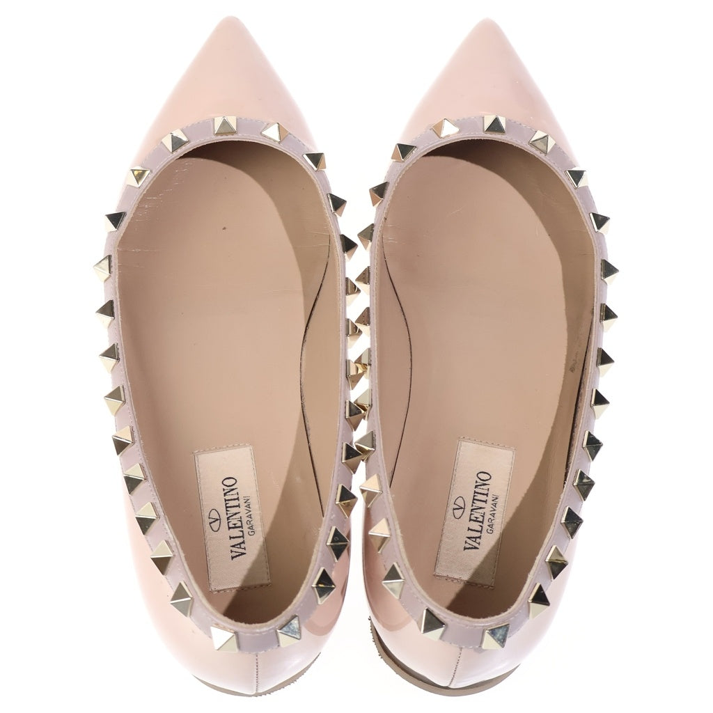 VALENTINO(ヴァレンティノ) ロックスタッズ パテントレザー ポインテッドトゥ フラットシューズ パンプス ピンク レディース
