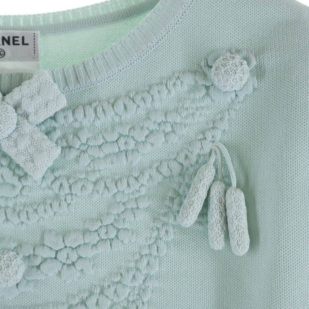 CHANEL(シャネル) ベルサイユ リボン装飾 レーヨンニット ノースリーブ トップス ライトブルー レディース P45382K04771