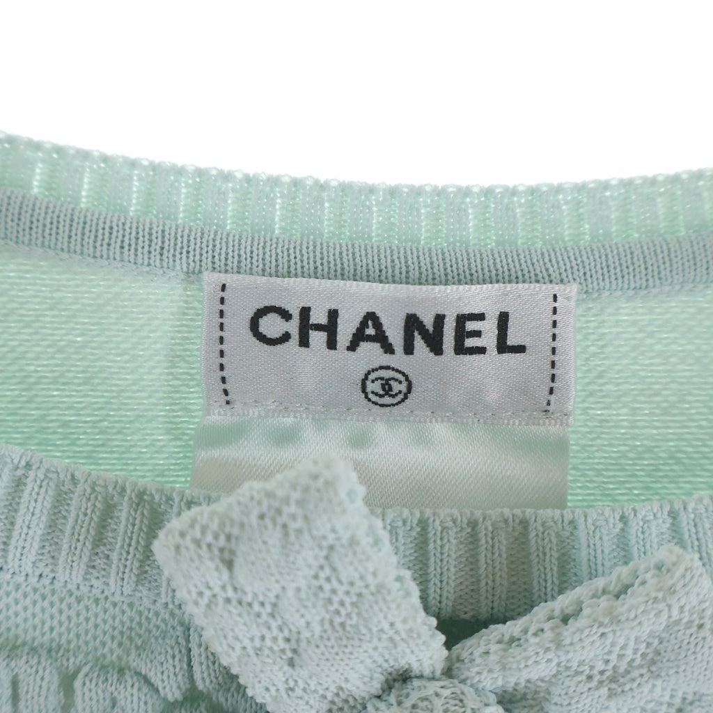 CHANEL(シャネル) ベルサイユ リボン装飾 レーヨンニット ノースリーブ トップス ライトブルー レディース P45382K04771