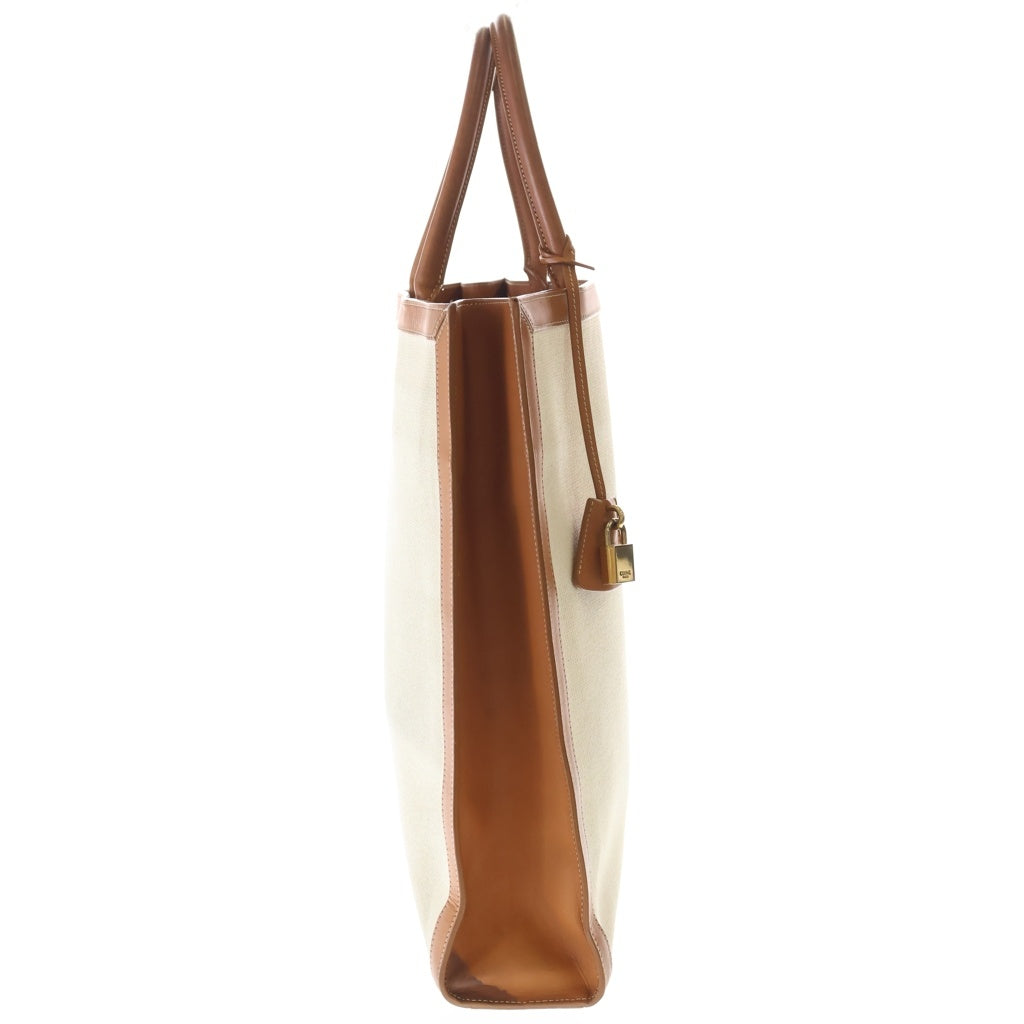 CELINE(セリーヌ) バーティカルカバ キャンバス ラージ トートバッグ ハンドバッグ ブラウン×アイボリー レザー×キャンバス ゴールド金具 レディース