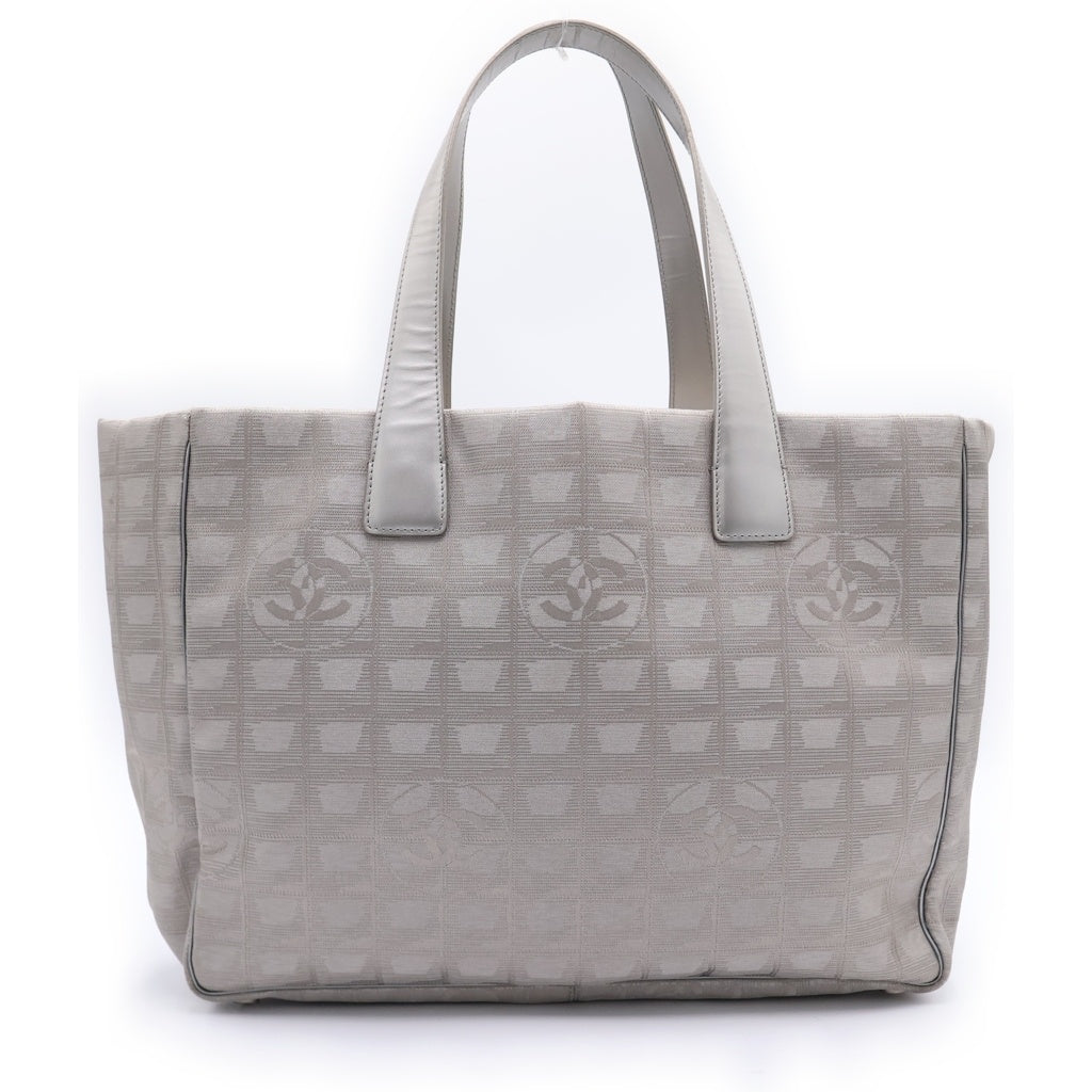 CHANEL(シャネル) ニュートラベル トートバッグ ハンドバッグ シルバー レザー×キャンバス レディース