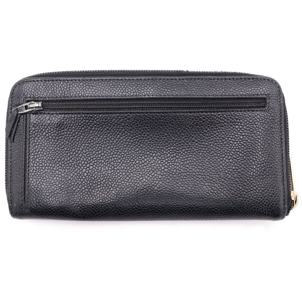 CHANEL(シャネル) ラウンドウォレット ロングウォレット 長財布 カードケース ブラック キャビアスキン ゴールド金具 レディース