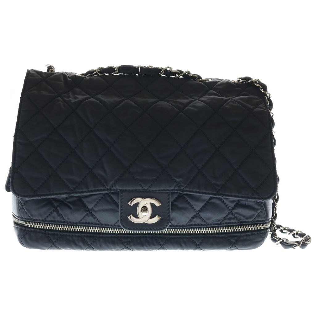 CHANEL(シャネル) マトラッセ ダブルチェーン ラウンドファスナー ハンドバッグ チェーンバッグ ブラック ナイロン×レザー シルバー金具 レディース