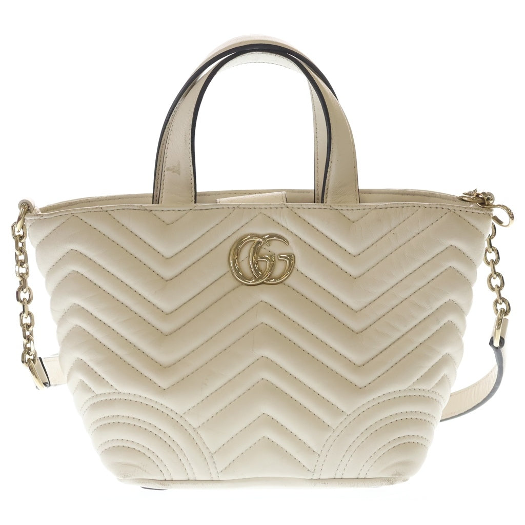 GUCCI(グッチ) GGマーモント スモール 2WAYバッグ ハンドバッグ ショルダーバッグ ホワイト レザー 847386 ゴールド金具 レディース