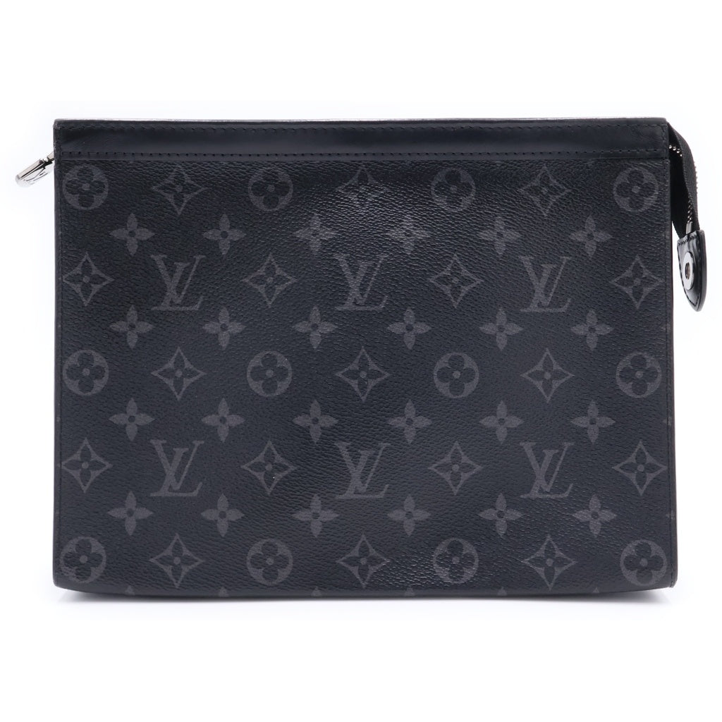 LOUIS VUITTON(ルイヴィトン) モノグラムエクリプス ポシェット・ヴォワヤージュMM セカンドバッグ クラッチバッグ ケース ポーチ ブラック レザー×PVC M61692 シルバー金具 レディース