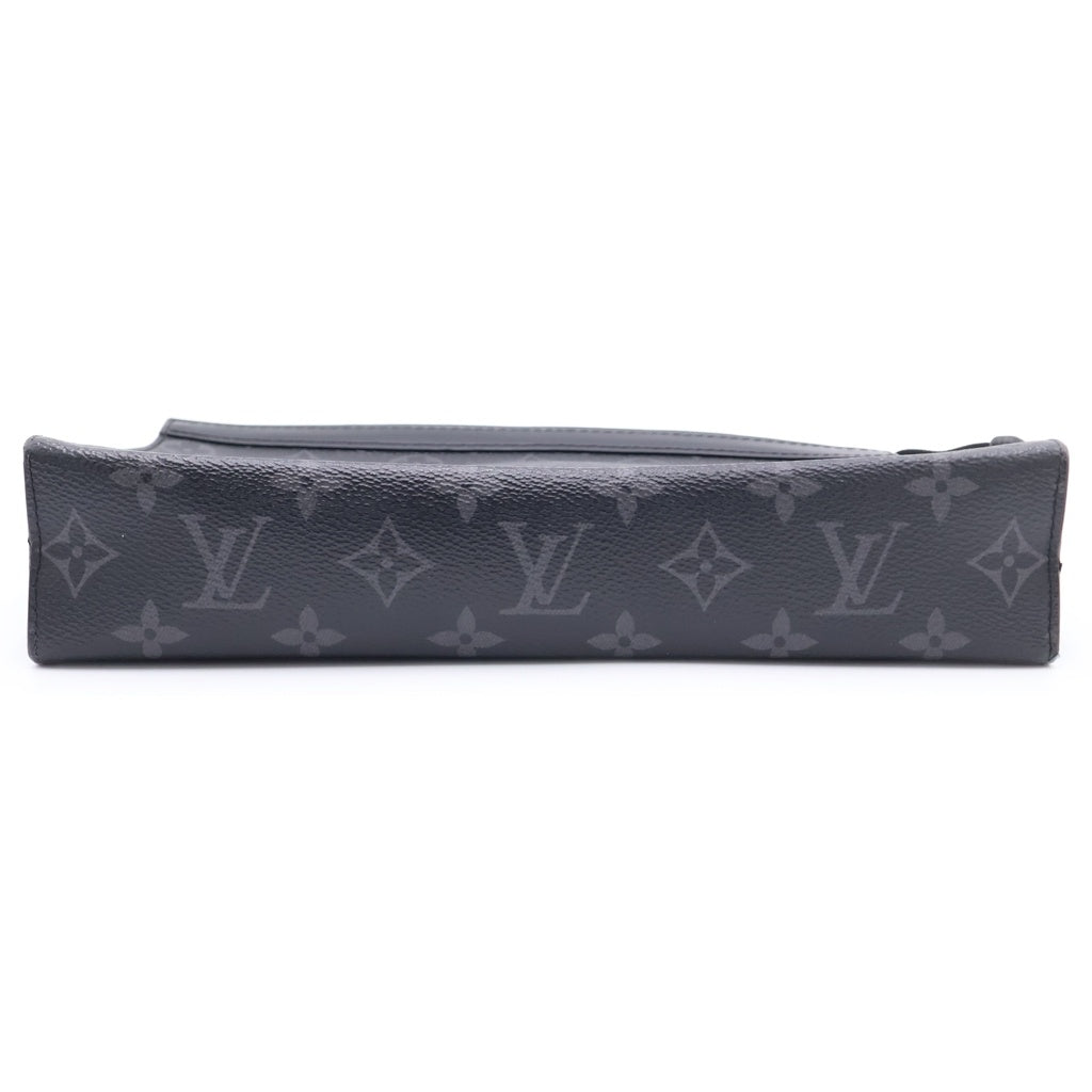 LOUIS VUITTON(ルイヴィトン) モノグラムエクリプス ポシェット・ヴォワヤージュMM セカンドバッグ クラッチバッグ ケース ポーチ ブラック レザー×PVC M61692 シルバー金具 レディース