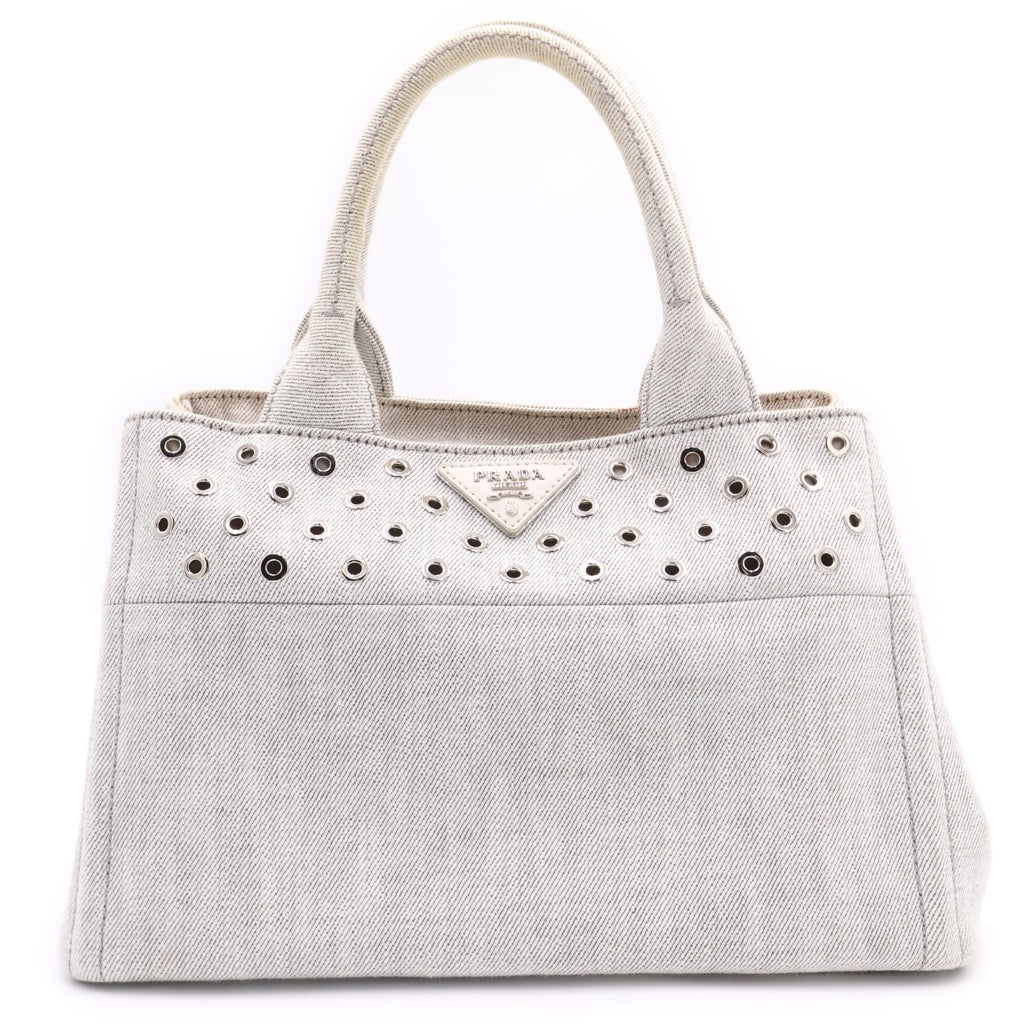 PRADA(プラダ) カナパトートバッグ ハンドバッグ ショルダーバッグ パンチング ホワイト デニム 1BG439 シルバー金具 レディース